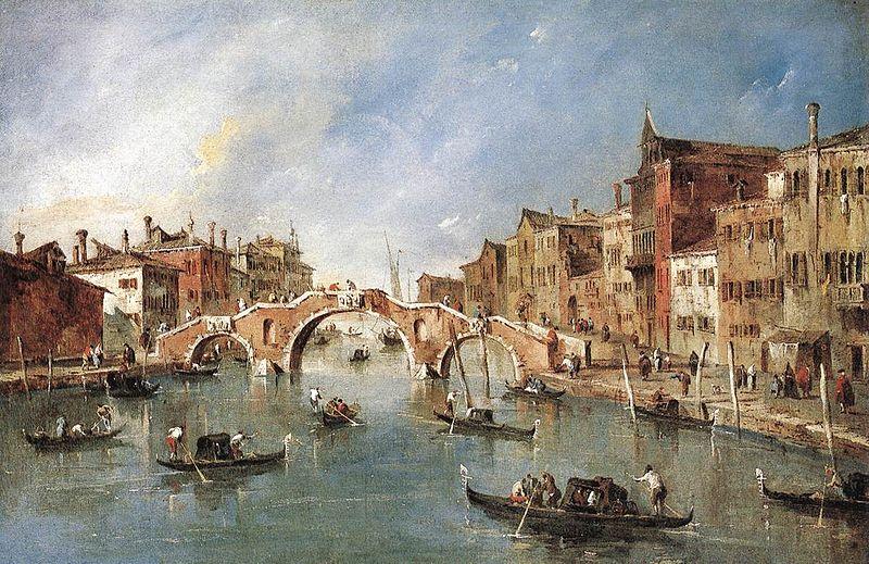 Francesco Guardi Three Arched Bridge at Cannaregio oil painting image